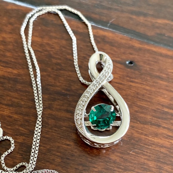 Zales Jewelry - Emerald & Diamond Pendant 925 Stamped Silver